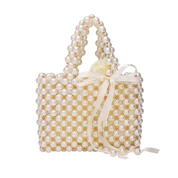 

Brand Hand-woven Pearl Bags Lady Beaded Shoulder Bag Women Party Vintage Handbag Ins Small Flap Bag Cross body Bag 2020