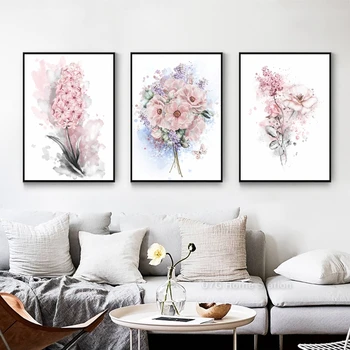 Online Nordic Rosa Rose Blossom Hyazinthe Splash Hintergrund Malerei Bild Leinwand Poster Und Druck Galerie Für Salon Wohnzimmer Decor