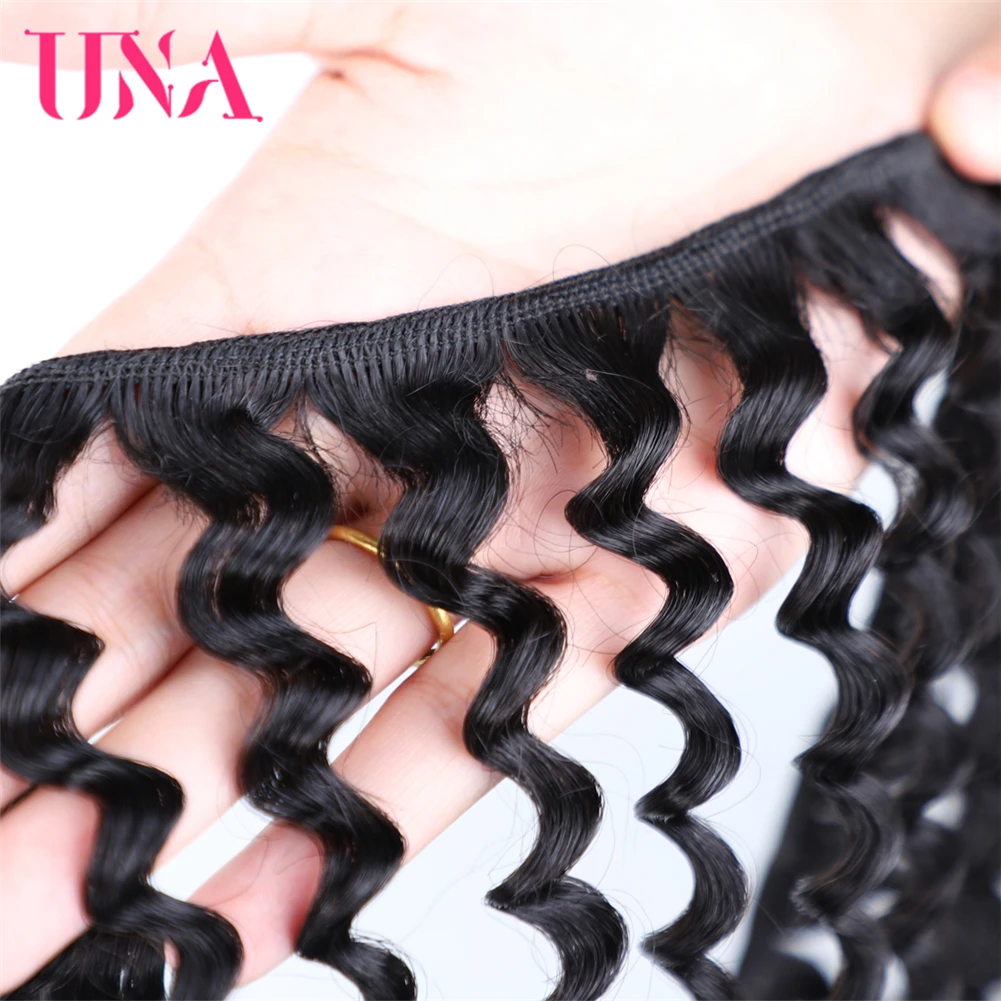 UNA Curly Hair Malaysia Human Hair Bundles 3 Bundles Deal Non-Remy Extensions 300g/lot Color #1B 8"-28" 7A Middles Ratio