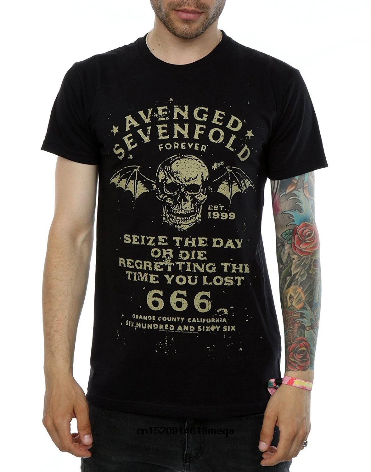 Хлопковая футболка модная с надписью Avenged Sevenfold (черная) короткими рукавами |