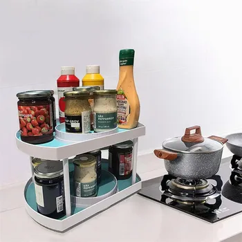 

Rotating Shelves Double-Layer Finishing Shelf Non-slip Rack Spice organizer Storage Tray Multifunctional D-shaped Turntable #5