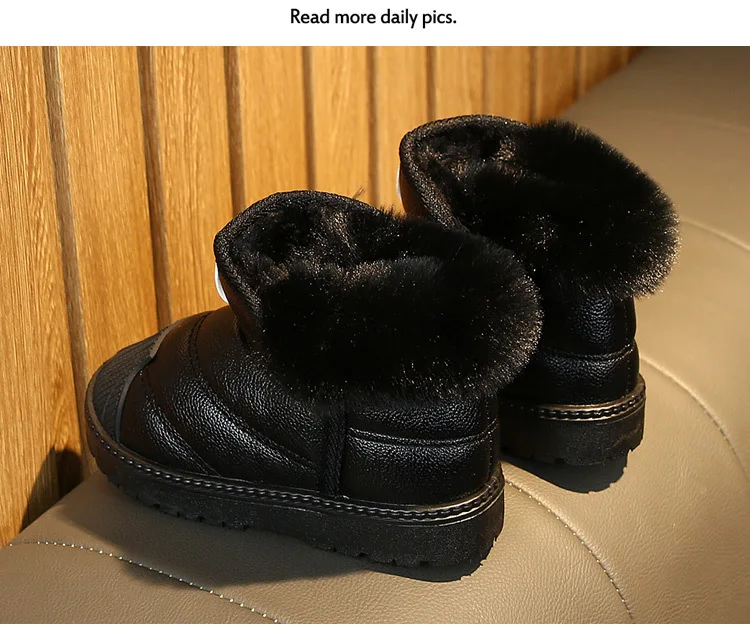 Зимние плюшевые ботинки для маленьких мальчиков 2-12 лет; Теплая обувь для дождливой погоды; обувь из искусственной кожи на плоской подошве для малышей; уличные зимние ботинки; детская обувь для девочек