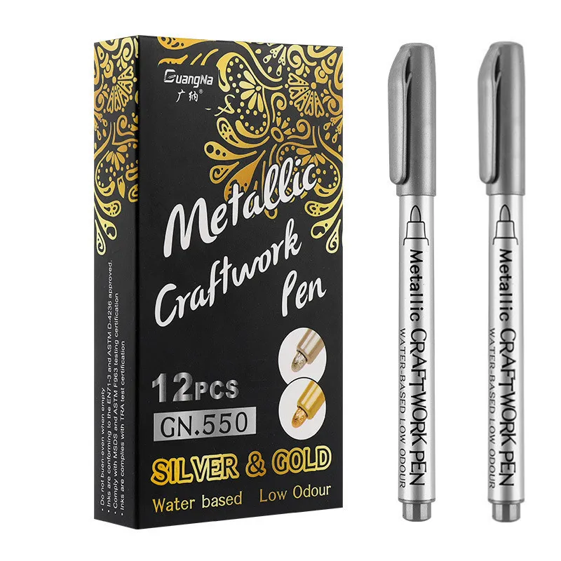 MyLifeUNIT Metallic Marker Pens, 6-Pack Metallic Gold Silver Permanent Markers, Fine Point (3 Gold 3 Silver), Multicolor