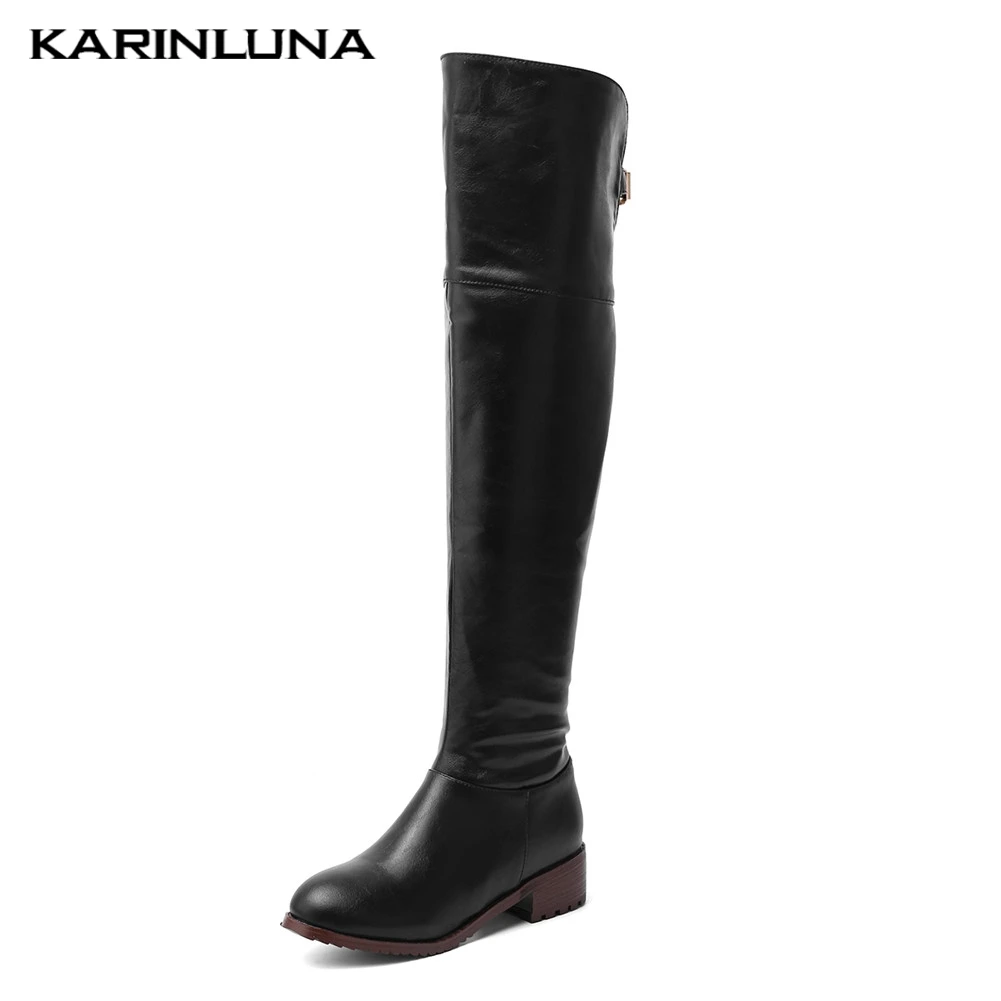 

Karinluna Brand Large Sizes 34-48 Top Quality Vintage Square Heels Shoes Woman Riding Boots Casual Over The Knee Boots Women