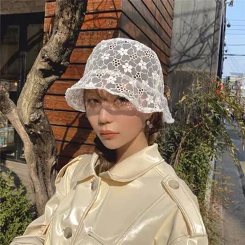 

Lace hat female temperament Japanese retro lace basin hat fashionable western style summer light sunscreen fisherman hat
