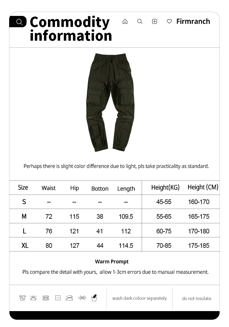 Firmranch News 2021 Army Green Multi-Pocket Functional Cargo Tactical Casual Pants High Street Legging Bib Overall Dungarees black cargo joggers Cargo Pants
