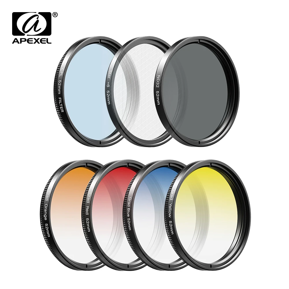 Apexel Hd Optic Camera Lens 52mm Uv Grad Blue Red Color Filters Cpl Nd Star Filters 0 45x For Nikon Canon Sony Iphone All Phones Mobile Phone Lens Aliexpress