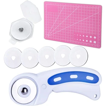 

NEW-45mm Rotary Cutter with 5 Replacement Rotary Cutting Blades ,Rotary Cutter Set Is Suitable for Quilting Sewing Crafts,