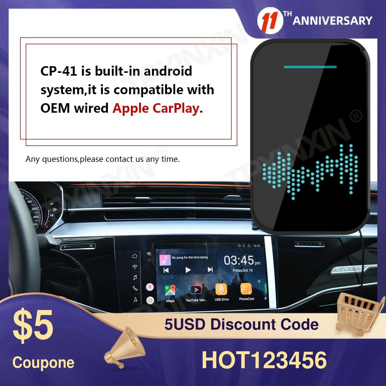 

4+32G In-Car Infotainment Enhancement Original Carplay AI Android BOX No installation required! Just plug it into the USB port
