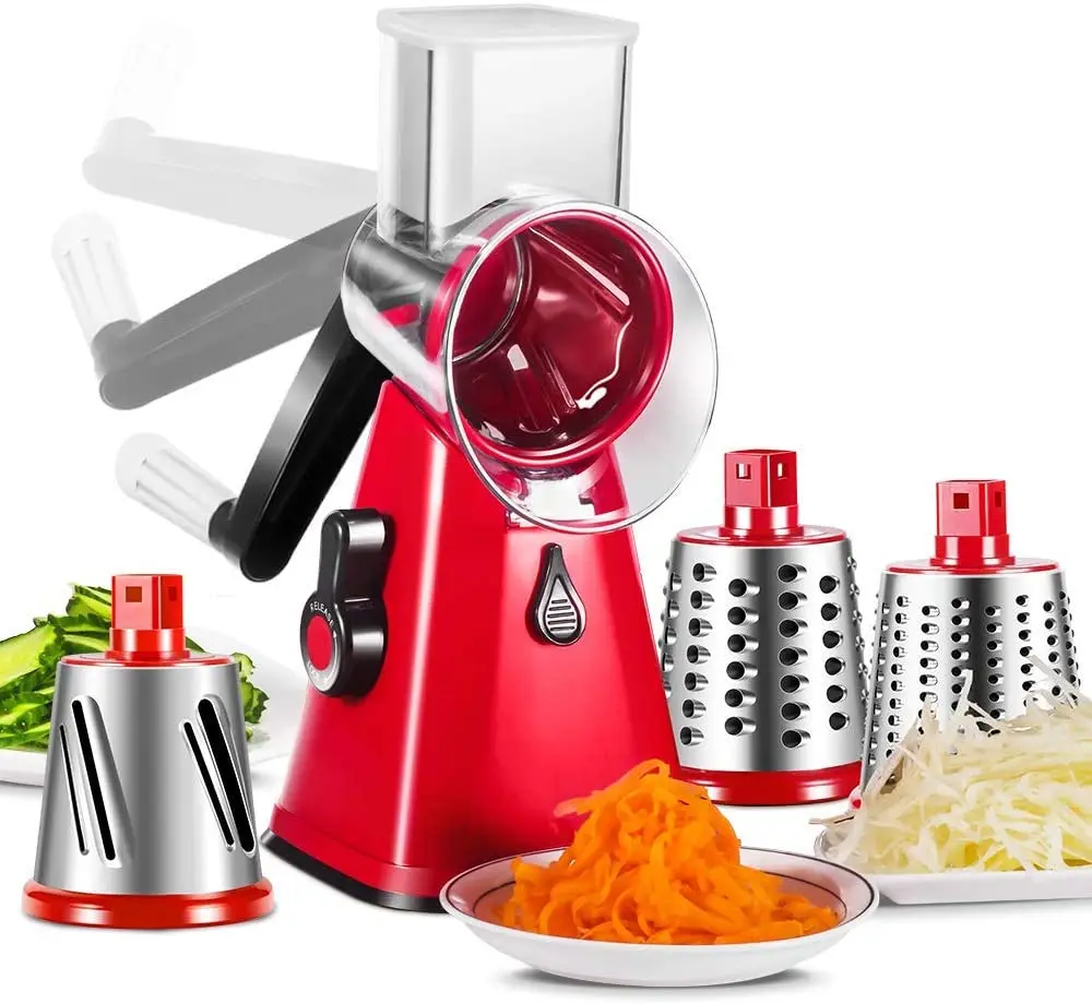 Manual Vegetable Fruit Mandoline Slicer Cheese Grater with 3Blades Fruit Cutter Nut Shredder Rotary Drum Chopper Kitchen Cozinha
