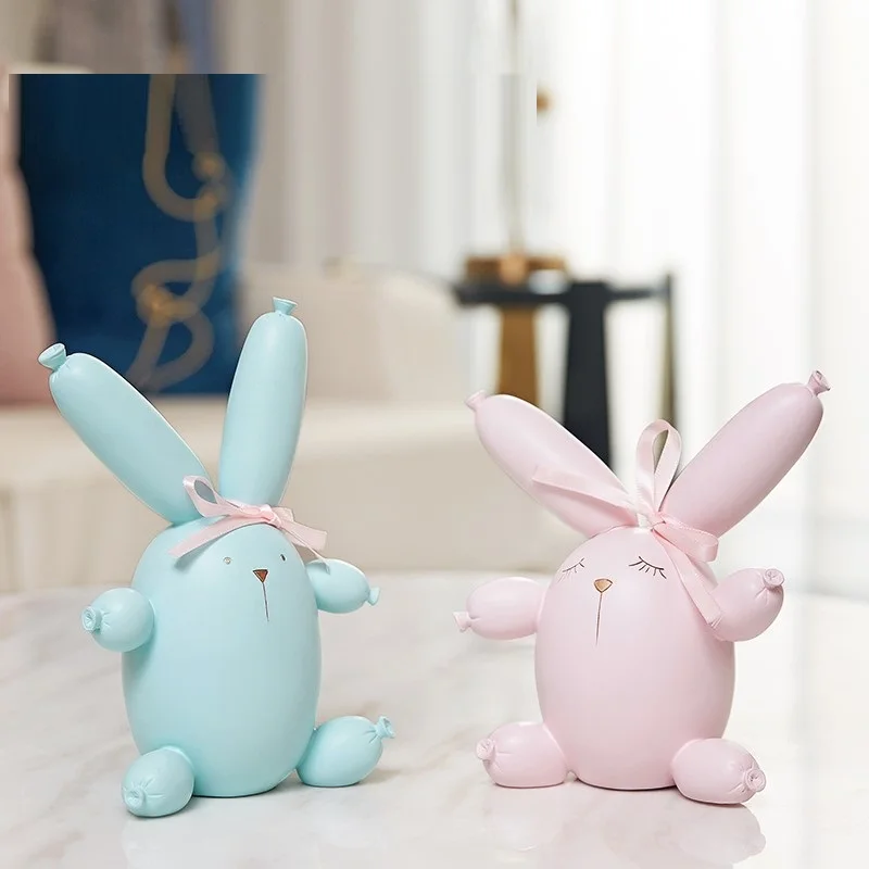 

2Pcs/set Abstract Balloon Rabbit Figurine Cute Abstract Fortune Rabbit Statue Resin Ornament Home Decoration Accessories R2456