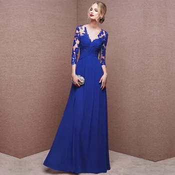 

Navy Blue Young Lady Sexy Maxi Evening Dress Qipao Lace Satin Patchwork Chinese Prom Dresses Elegant Cheongsam Robe De Soiree