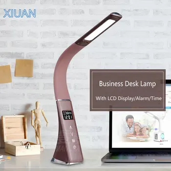 

XIUAN Modern LED Table Lamp with Battery 15 Levels Brightness Dimmable 360 Rotatable Office Business Desk LED Lamp with Clock