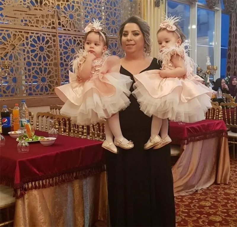 Бальное платье цвета шампанского; Платья с цветочным узором для девочек на свадьбу; пышное платье для маленьких детей; платье с длинными рукавами и кристаллами для первого причастия
