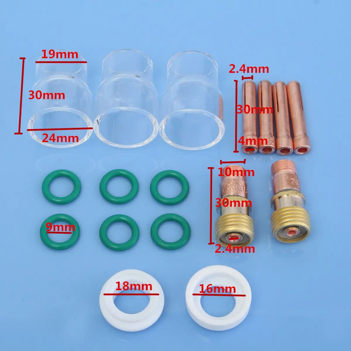 17Pcs TIG Welding Gu n Accessories Copper Mouth Glass Cover For WP-17/18/26 Series Welding Torches Parts