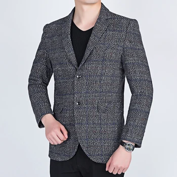 

UYUK2019 Winter New Trend Temperament Fashion High Quality Business Short Paragraph Two Buckles Men's Plaid Blazer