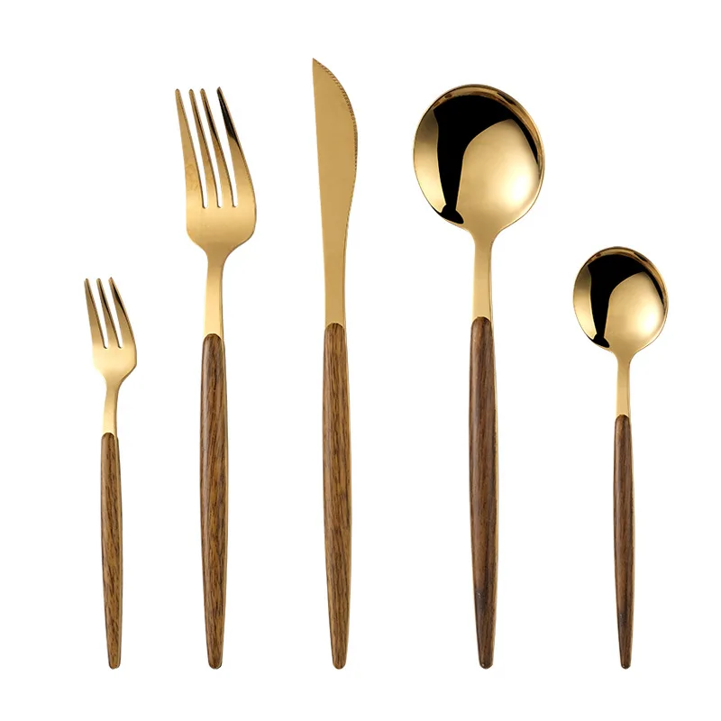 Stainless Steel Cutlery Dining Table Dinner Steak Fork Tableware Gold 