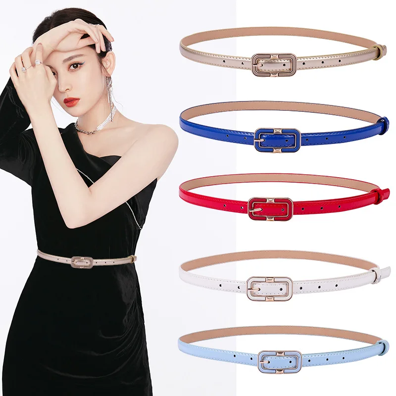 

Fashion Candy Colors Women Belts Luxury Brand Oval Square Buckle belt For Jeans Dress Casual Black Ladies Female Thin Waistband