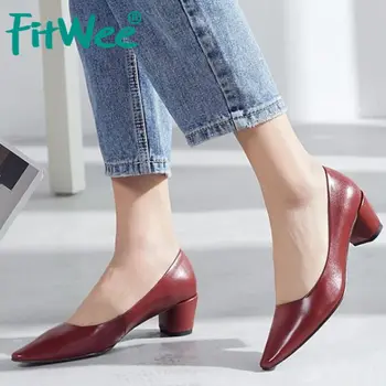 

FITWEE 2020 Real Leather Pointed Toe Pumps Women Simple Fashion New Spring Office Woman High Heels Shoes Woman Party Size 34-40