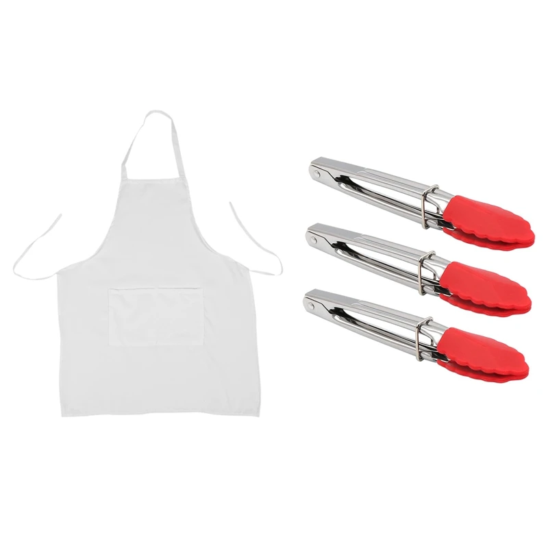 Newest 1 pcs 73 x 58 cm Apron Cook Kitchen House Restaurant &amp 3 Small Tongs with Silicone Tips 7 Inch | Дом и сад