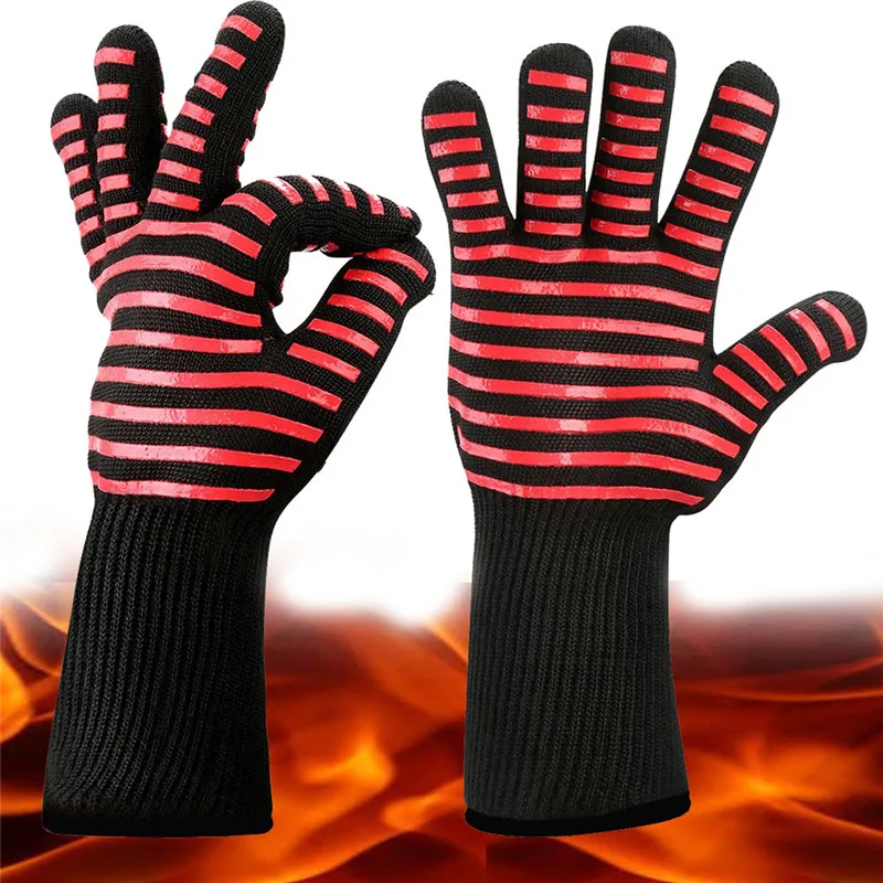 1 пара Высокая термостойкость перчатки для барбекю подкладка хлопок для приготовления выпечки гриля прихватки - Цвет: as shown