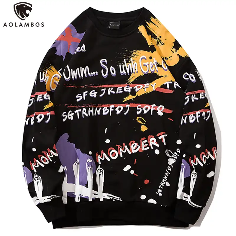 Aolamegsカラフルなグラフィティ漫画かわいい猫スウェットストリート男性oネックだぶだぶ居心地原宿ファッションヒップホップスタイルプルオーバー パーカー スウェット Aliexpress