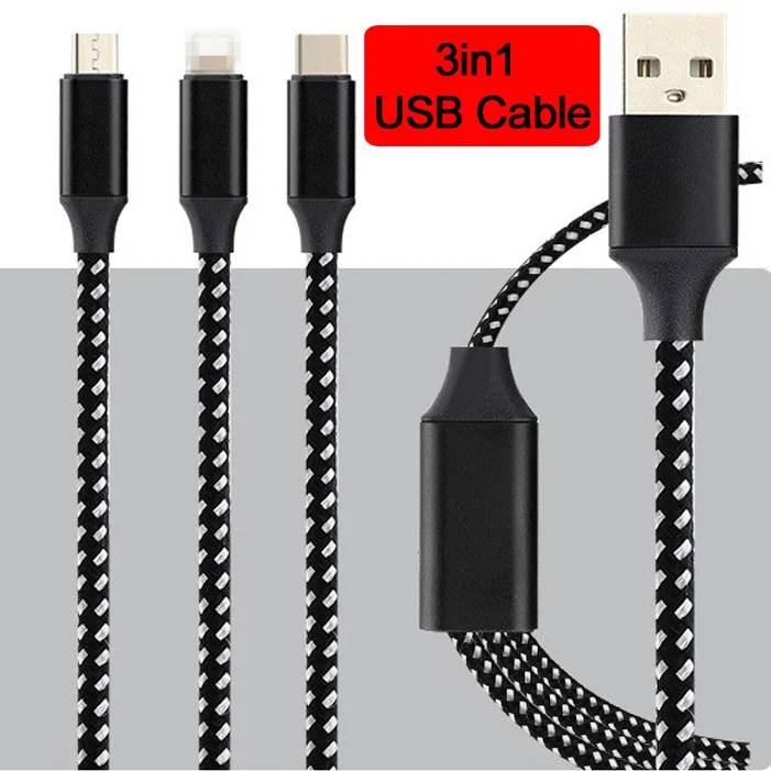 3 в 1 usb-кабель для зарядки iPhone XS X 8 7 6 Max XR зарядное устройство Micro USB для huawei Xiaomi sony samsung USB TypeC Кабели для телефонов