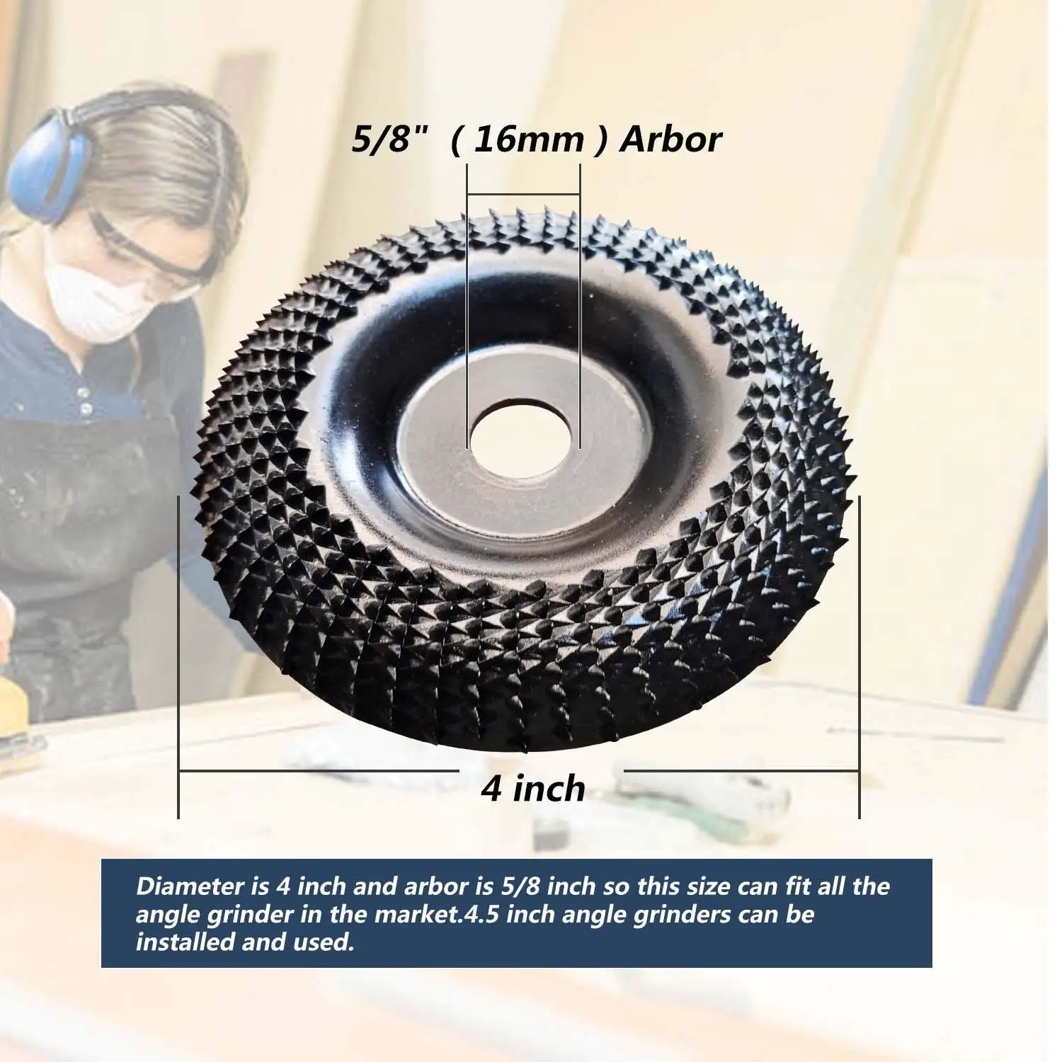 Grinder Wheel Disc 4 Inch Wood Shaping Wheel, Wood Grinding Shaping Disk for Angle Grinders with 5/8