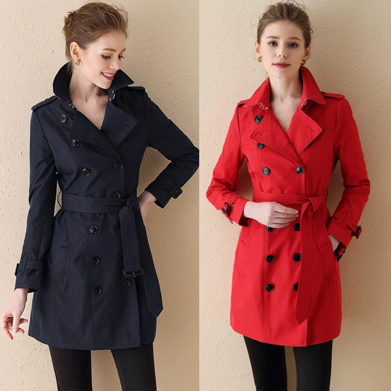

New elegant women winter long-sleeved windbreaker Cotton Double-breasted Trench coat belt Coat women long trench coat S XXL