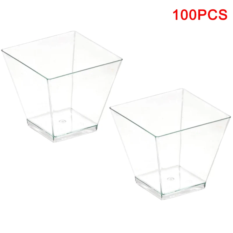 100pcs Высокий 50/100 шт. квадратный десертные чашки мини Пластик 2 унции прозрачные вечерние Свадебный декор Прозрачные Чашки Десерт LG66 - Цвет: 100pcs