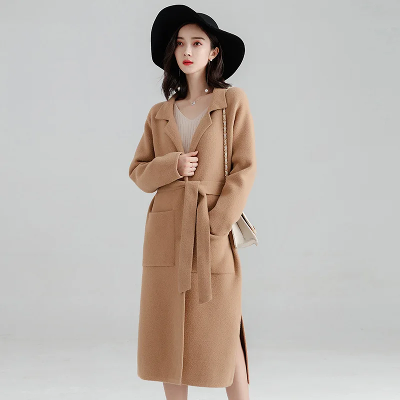 Office Lady Loose Womens Long Coats Outwear Winter Single Breasted Wool Blend Coat And Jacket Turn-down Collar Ladies Coats white bubble coat