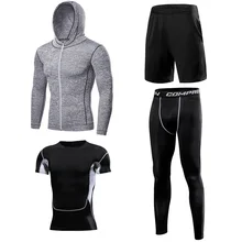 Весенний и осенний мужской костюм для фитнеса, набор из четырех частей, быстросохнущие колготки с длинным рукавом, спортивный костюм для баскетбола