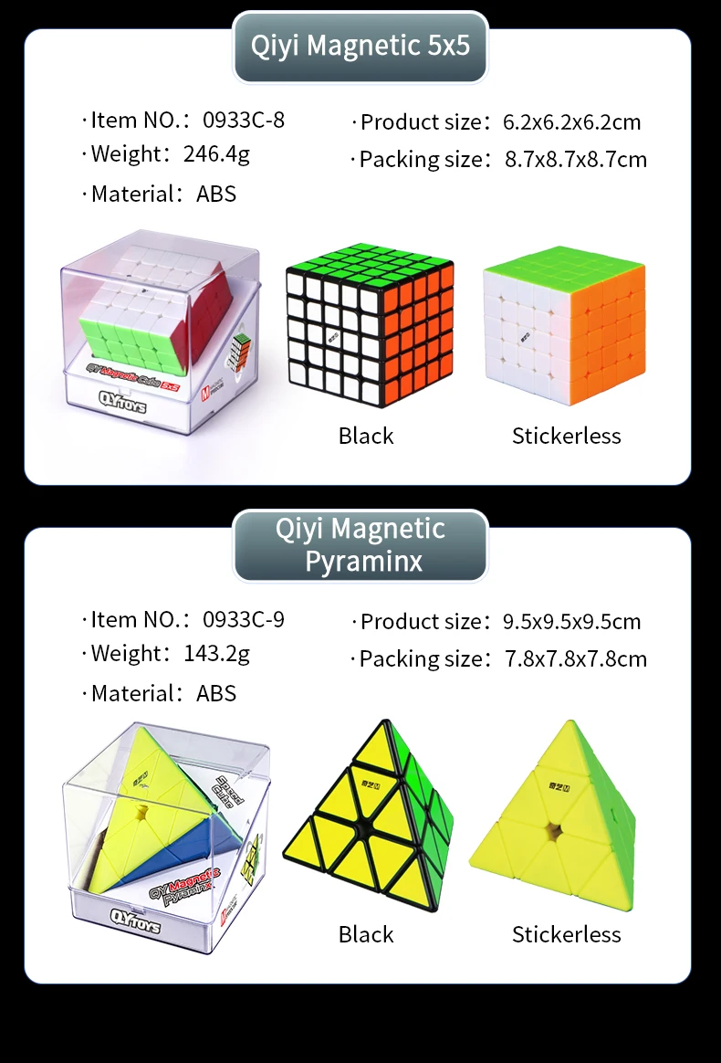 Quebra-cabeças de Ímãs sem Adesivo Cubo de Velocidade Brinquedos para Crianças Cubo Mágico Magnético Qiyi Series 3x3x3 Pirâmide 4x4x4 2x2x2 5x5x5 ms 24 2x2x2, cubo de velocidade 5x5x5, brinquedos para crianças
