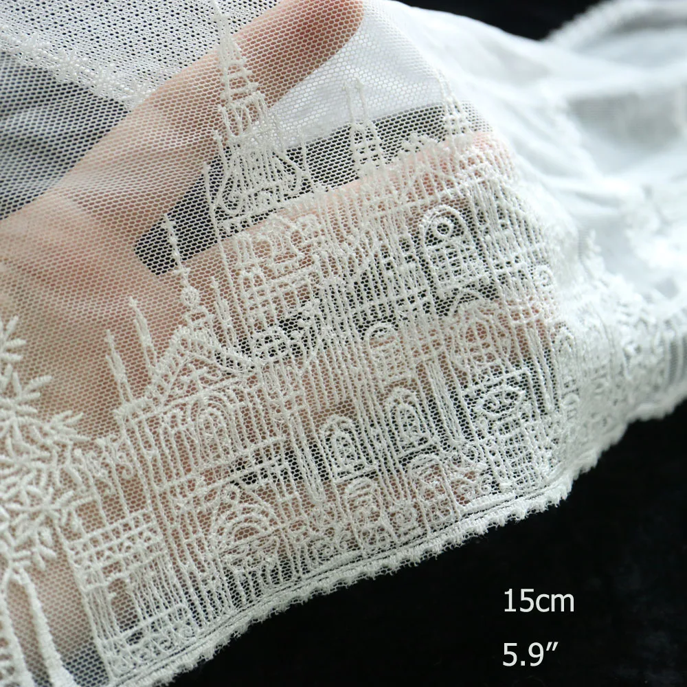 15cm*1yard white castle embroidery lace trimmings for clothes Water-soluble embroidery net mesh lace trims sewing accessories