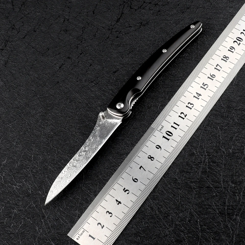 

Portable VG10 Damascus Steel Wooden Handle Sharp Outdoor Tactical Camping Hunting Self-Defense EDC Tool Fruit Folding Knife