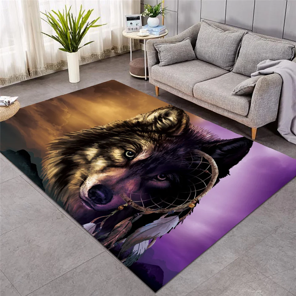 Постельные принадлежности Outlet волк большие ковры для гостиной Лев Ловец снов области ковер фиолетовый коричневый нескользящий коврик 122x183 см