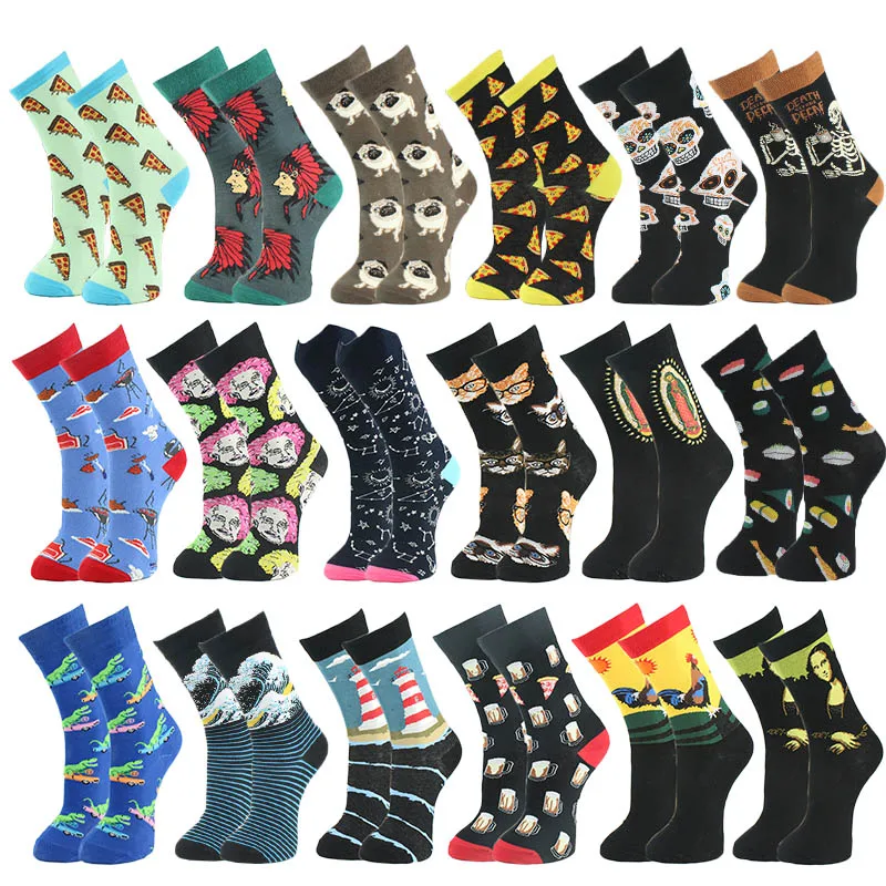 Качественные повседневные уличные забавные мужские носки из чесаного хлопка цветные милые носки с изображением животных и еды носки мужские носки
