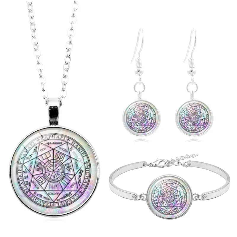 Кабошон набор ювелирных изделий из стекла уплотнения семи архангелов кулон ожерелье браслет серьги Ювелирные наборы для женщин