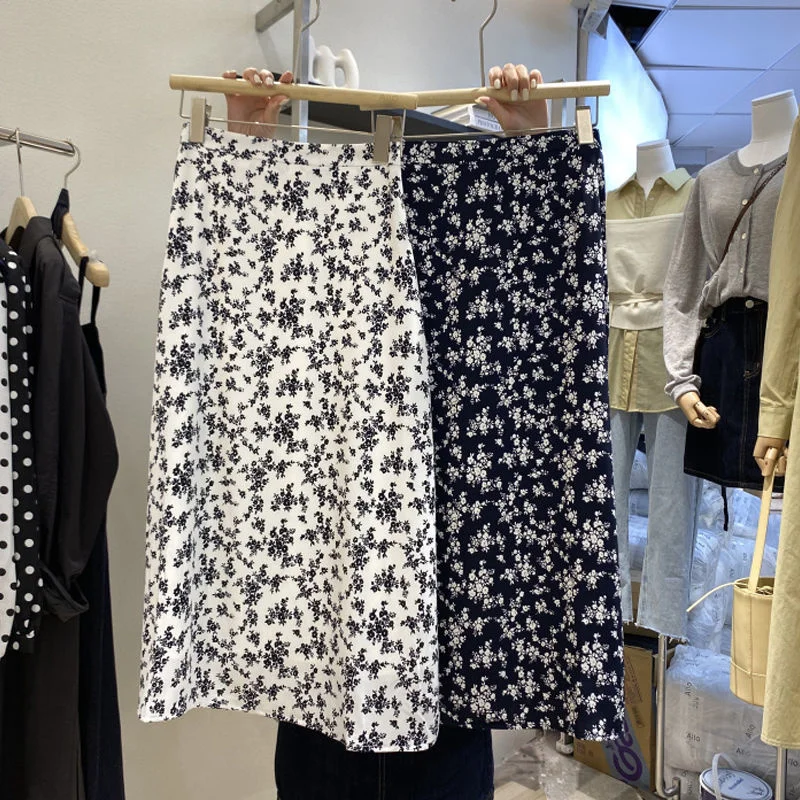 Woman Skirts Floral Skirt 2021 Retro Print A line Skirt Mid Length Over