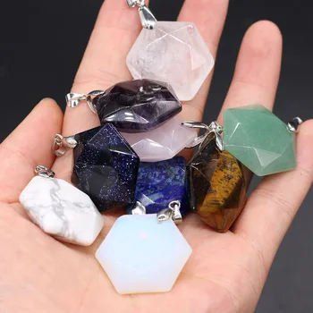 

Natural Lapis Lazuli Tiger Eye Stone Necklace Pendant Polygon Shape Pendant for Jewelry Making DIY Necklace Size 25x28mm