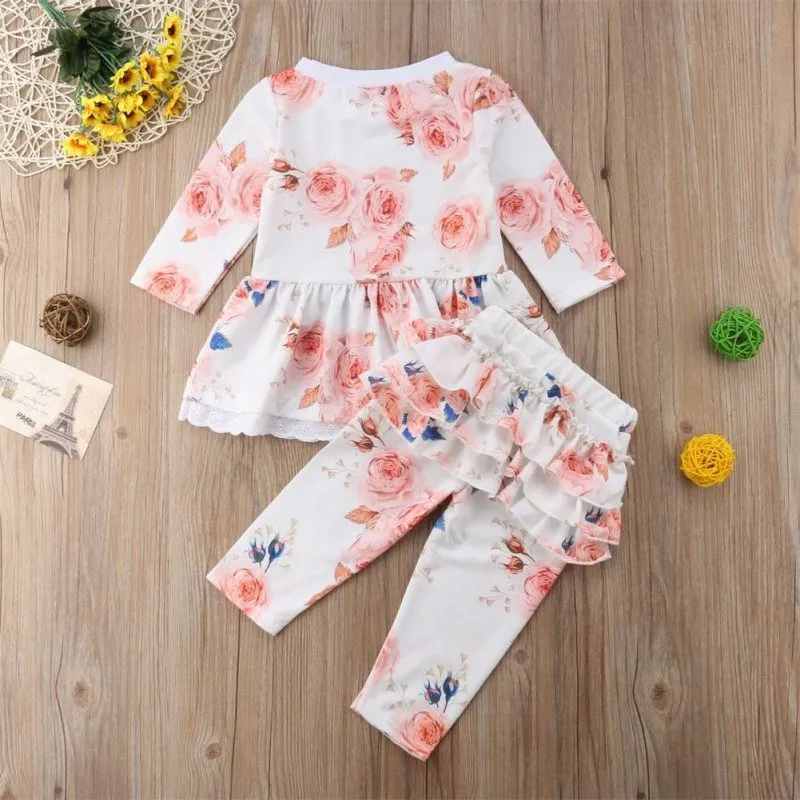 Комплект из рубашки и штанов с цветочным принтом для маленьких девочек; модные удобные комплекты детской одежды