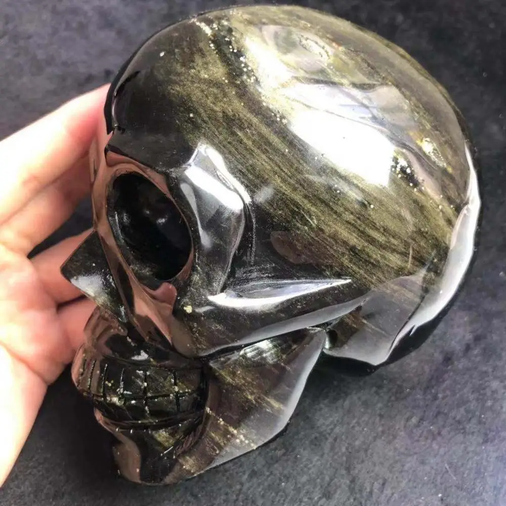 

Free Shipping 1.99kg Cheap Natural Gold Obsidian Stone Crystal Reiki Healing Stone Crystal Skull For Sale FMX