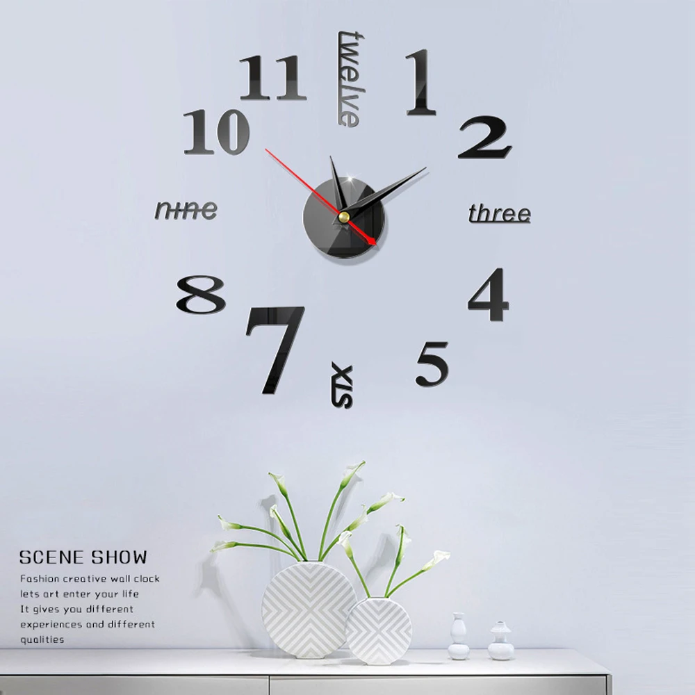 

Creative 3D Mirror Clock Acrylic Modern DIY Wall Clock Surface Sticker Office Home Decor