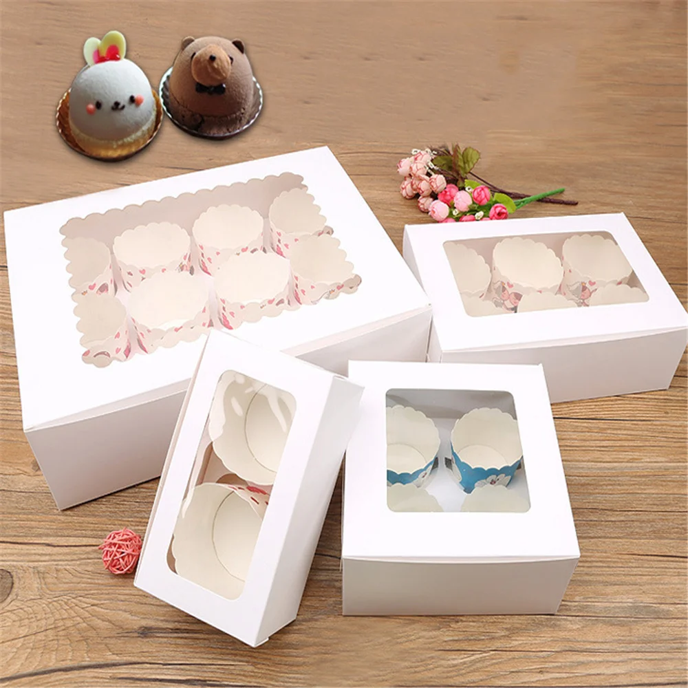 10Pcs Xmas Muffin Cupcake 2/4/6 Cup Pastry Cake Box Clear Window without Tray 