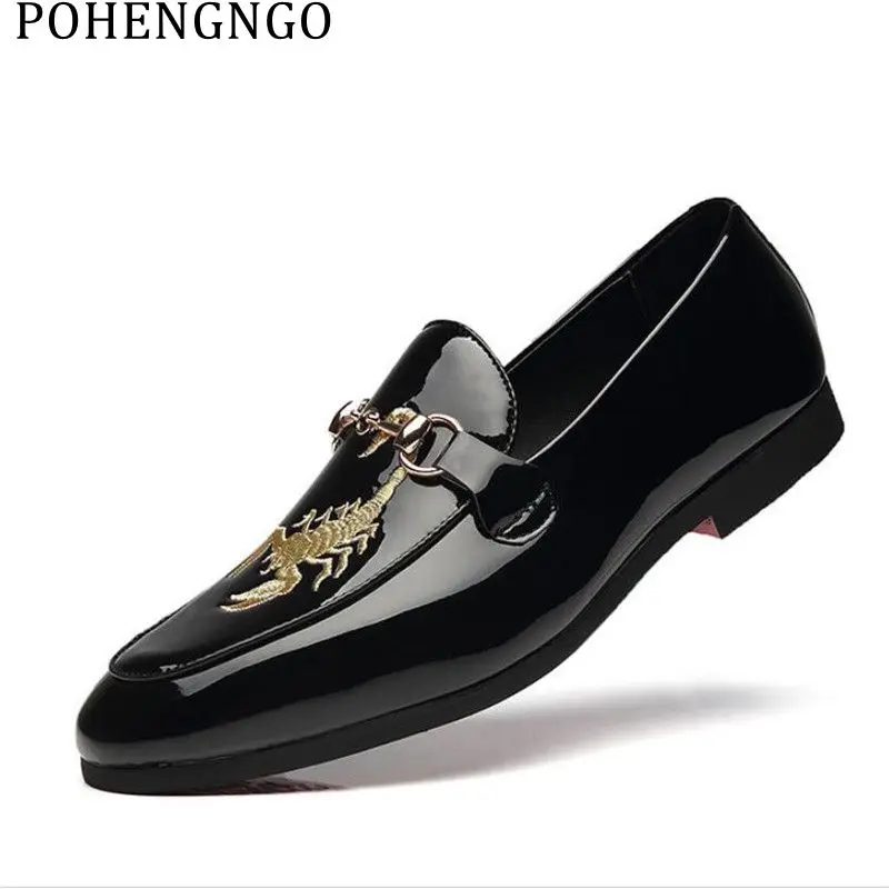 

Italy Embroidery Scorpion Fashion Men Business Office Casual Shoes Women's Shoes Glossy Red Bottom Men Party Dress Loafers