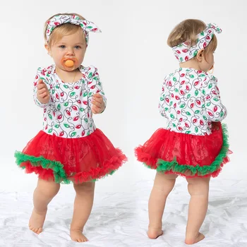 

Full Sleeve Baby Girl Dress Christmas Infant Girls Vestido Red Lace Ruffle Tutu Dress with Headband Lovely Newborn Bodysuit