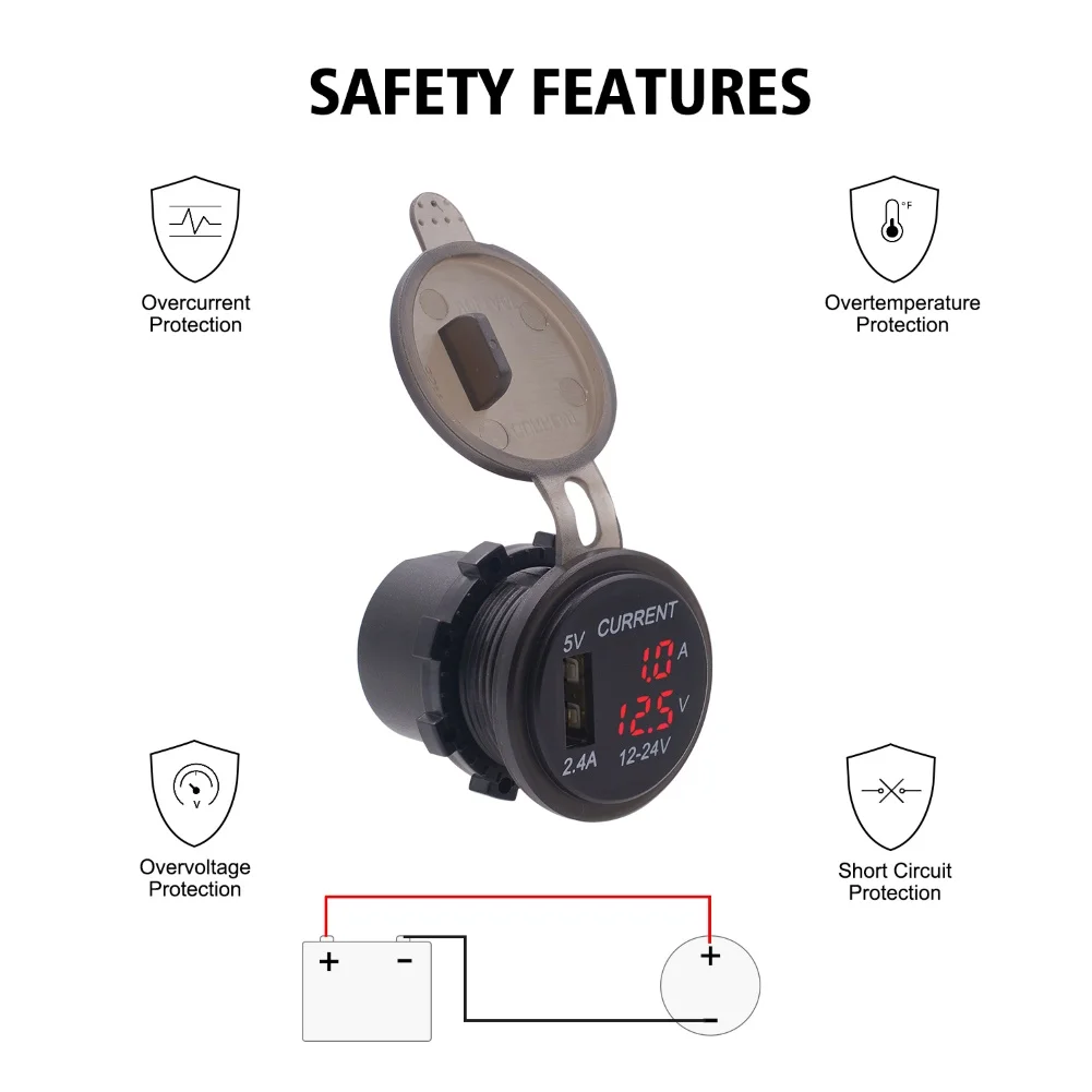 2.4A нового быстрой зарядки USB для мотоцикла телефон Зарядное устройство светодиодный вольтметр амперметр с кабелем