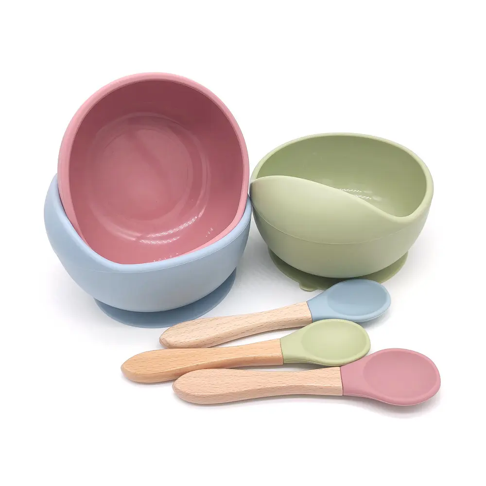 Juego de cuencos de silicona para alimentación de bebé, cuchara impermeable, plato antideslizante, vajilla libre de BPA, comida de frutas para niños