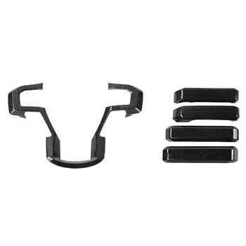 

5xInterior Steering Wheel&Door Handle Cover Trim for Ford F150 Black Wood Grain