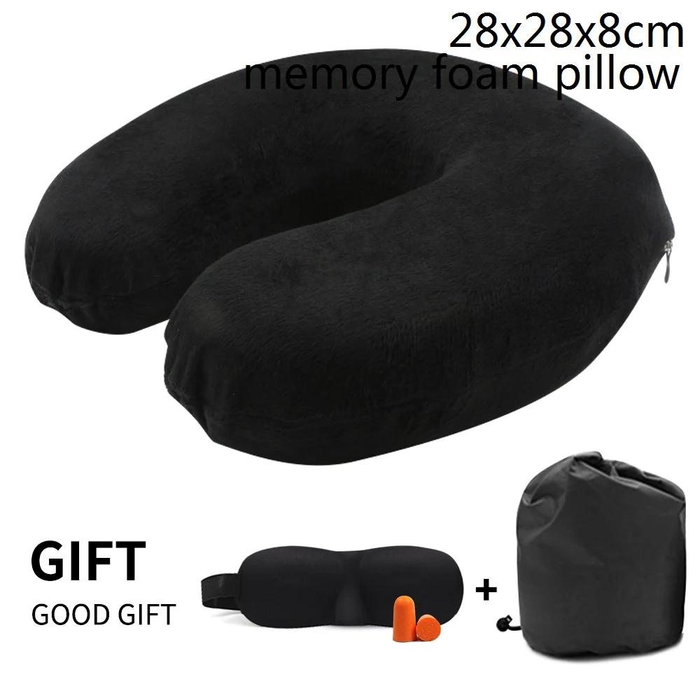 B-black Подушка из пены с эффектом памяти, u-образные подушки для шеи, для самолета, поддержка шеи, аксессуары для путешествий, 4 цвета, удобные подушки для сна, дома - Цвет: B-black